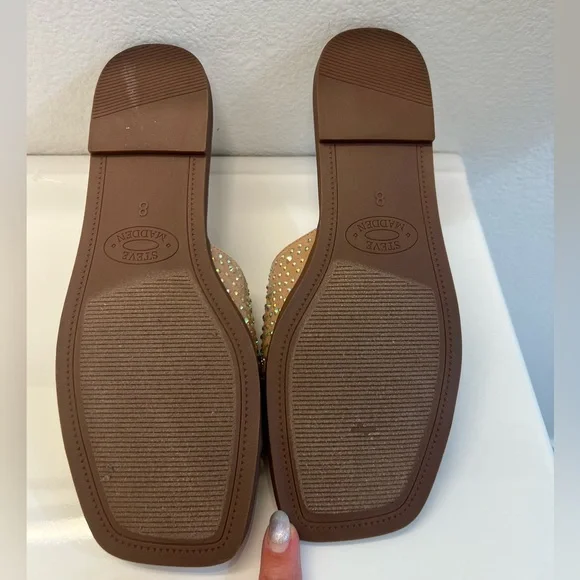 Steve Madden Lilu Flat - New - Beige Sparkle Slide Sandals - Size 8 - Picture 4 of 4